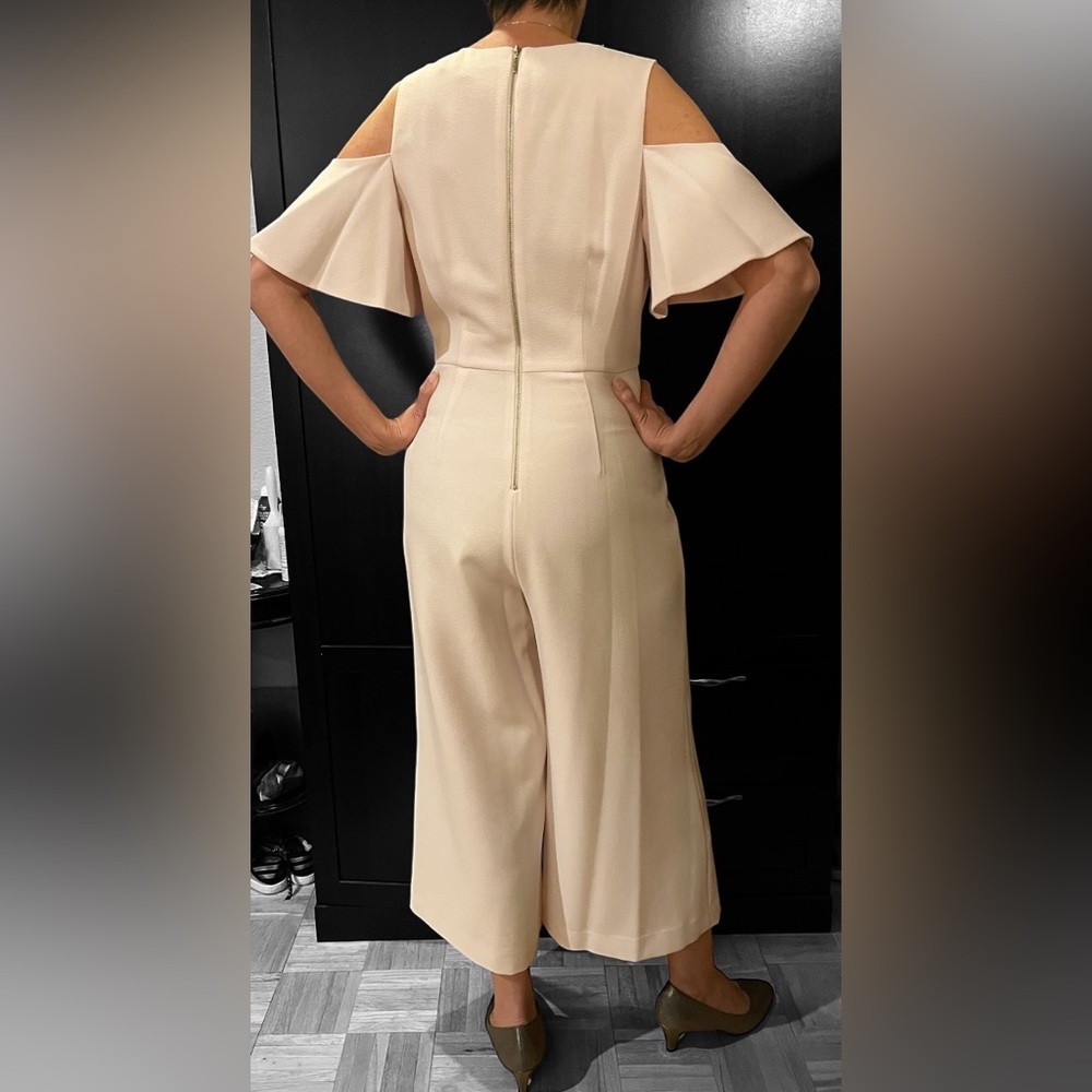 Karl Lagerfeld Wide-Leg Jumpsuit/ Romper. Cold Shoulder. Peach/ pale pink. 6 - Picture 3 of 9